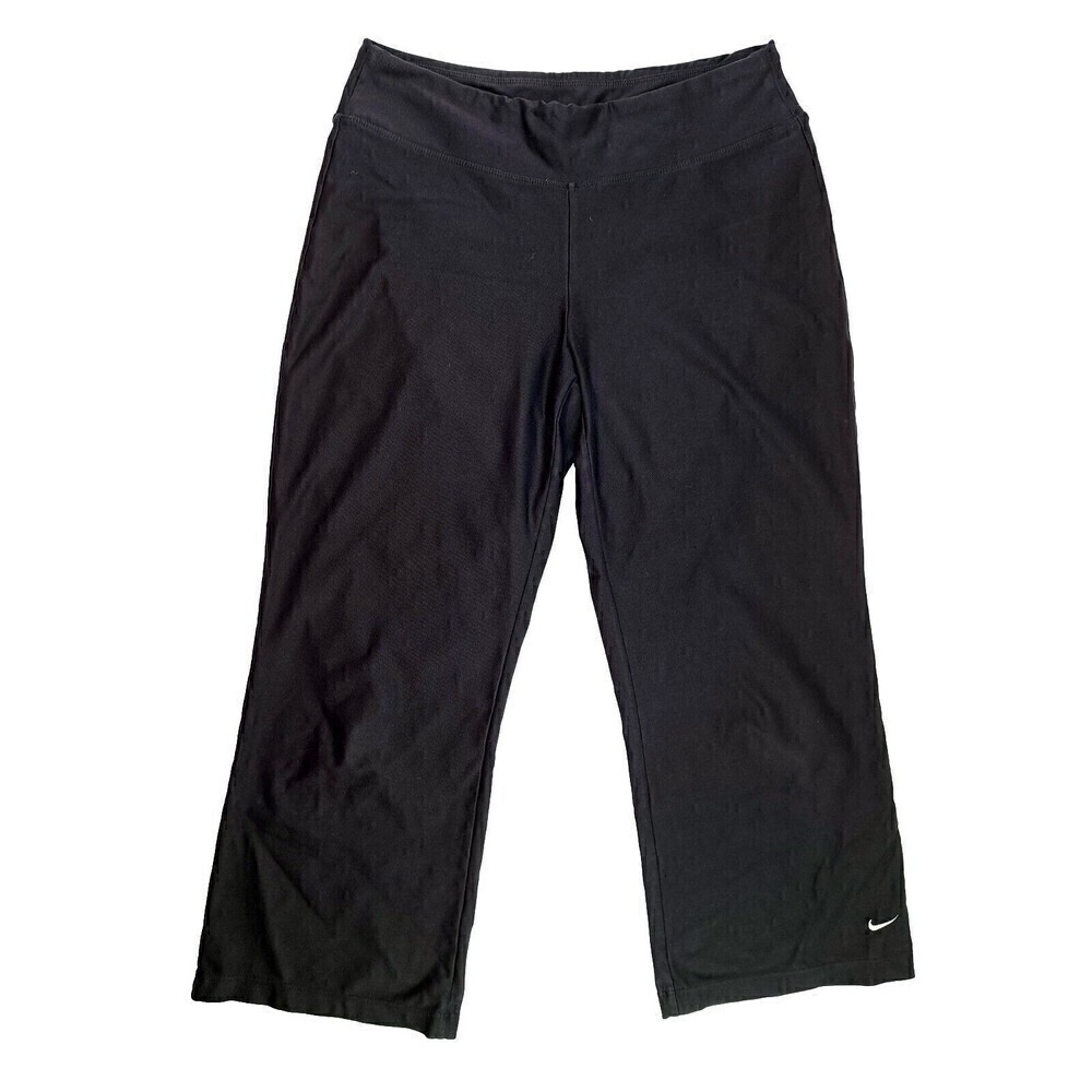 NIKE Women's Cropped Poly Spandex Athletic Pants Embroidered Swoosh Black Size S